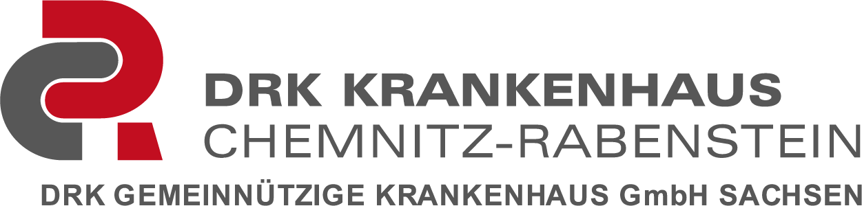 Rot-graues Logo mit Schriftzug DRK Krankenhaus Chemnitz-Rabenstein